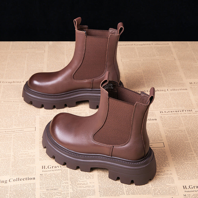 Women's Thick-soled Martin Small Elevator Ankle Fleece-lined Smoke Pipe Boots