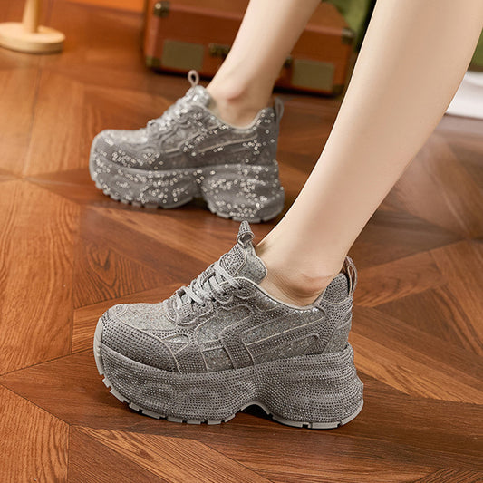 Women's Rhinestone Dad Autumn Fashion Height Increasing Insole Sneakers