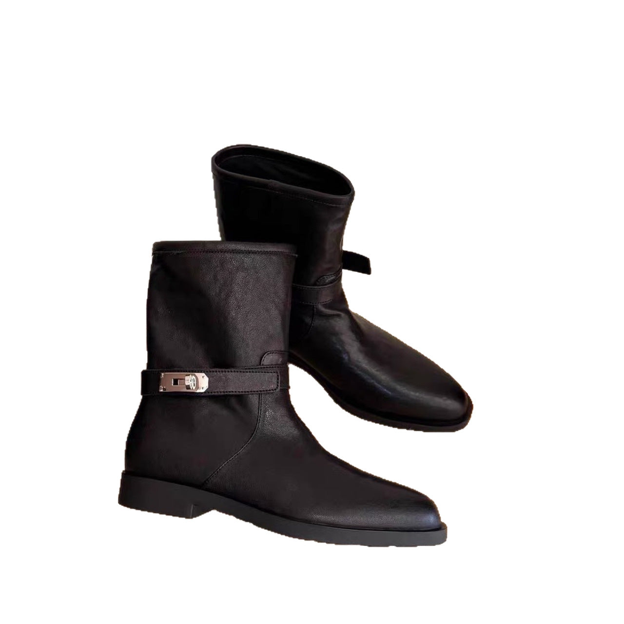 Women's Cow Pattern Version Korean Style Niche Belt Buckle Skinny Boots