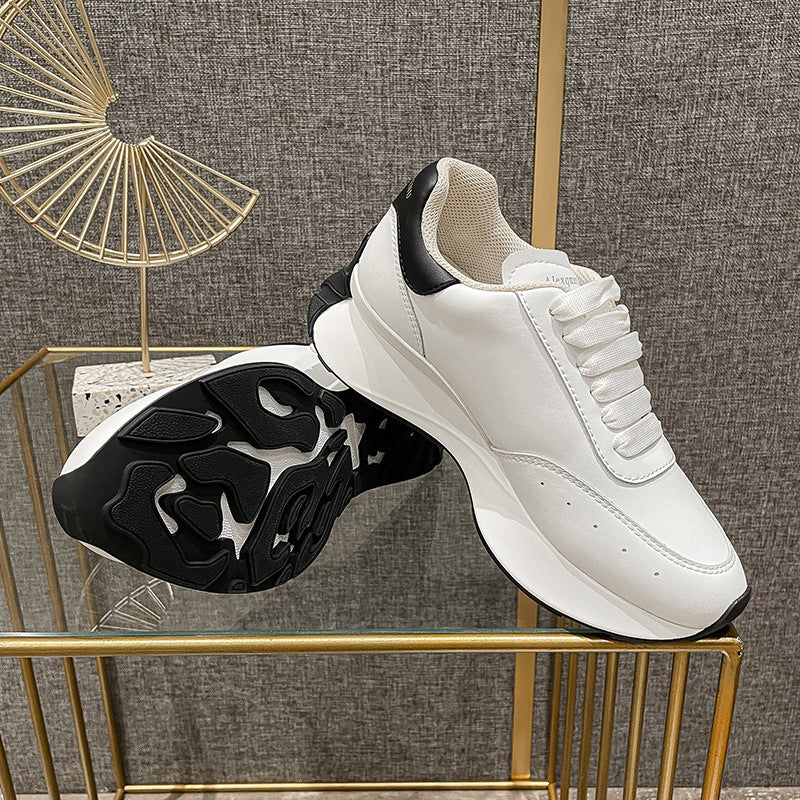 Women's Cowhide Breathable Daddy Sports Thick Bottom White Hight Sneakers