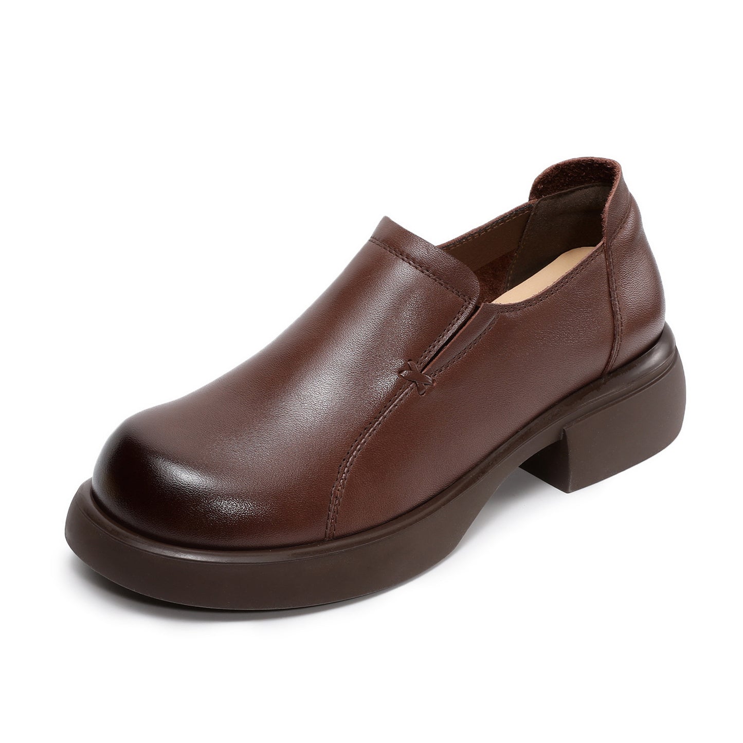 Women's Genuine Simple Round Head Chunky Platform Loafers