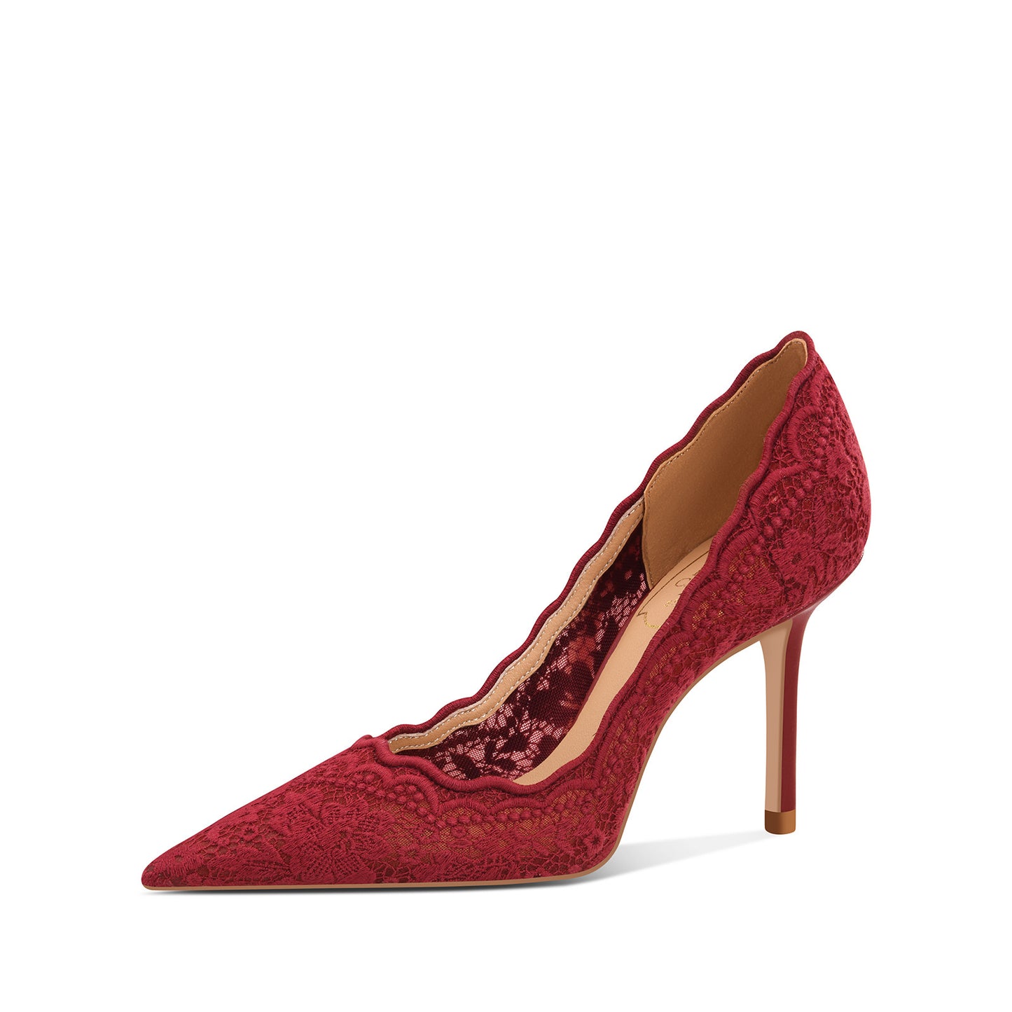 Women's Spring Pointed Stiletto Embroidered Lace Dress Heels