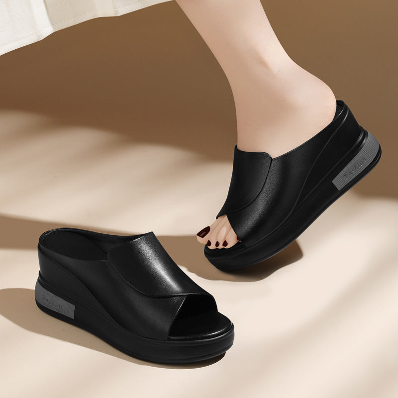 Women's First Layer Cowhide Wedge Summer Fashion Slippers
