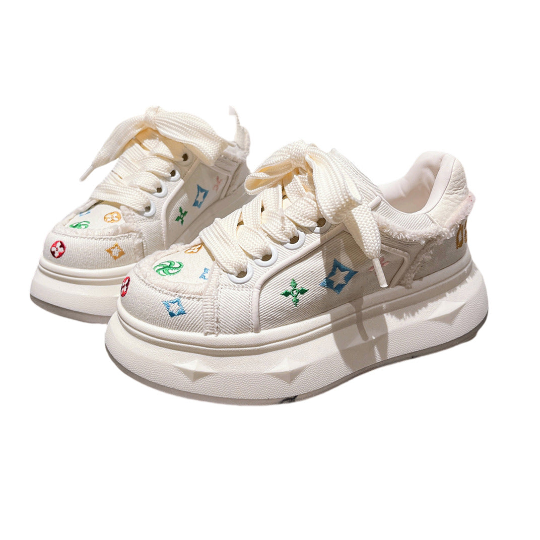 Women's Bottom Platform Board Bread Height Increasing Small Canvas Shoes