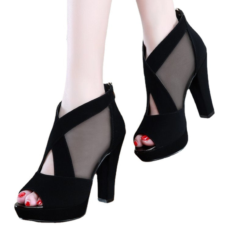 Women's Summer Mesh Breathable High Chunky Peep Flat Sandals