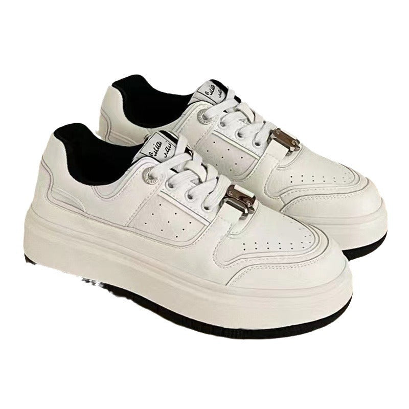 Women's Thick-soled Spring White Breathable Cowhide Women's Board Shoes