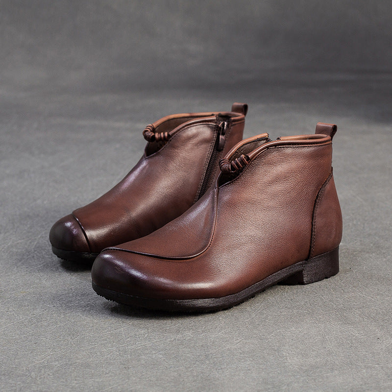 Women's Winter First Layer Cowhide Retro Style Flat Women's Leather Boots