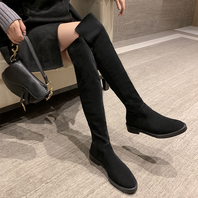 Women's Autumn Wellingtons Flat Chunky Knight Skinny Women's Leather Boots
