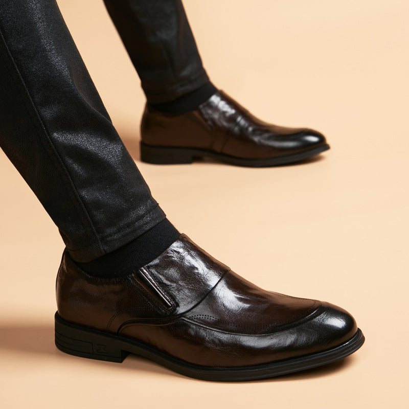 Men's British Style Slip-on Formal Wear Derby Breathable Dustproof Suit Men's Business Leather Shoes