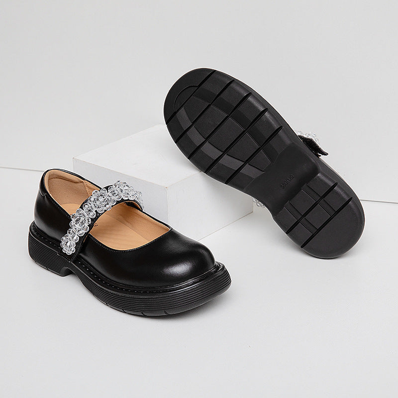 Women's British Rhinestone Popular Chunky Retro Minority French Leather Shoes
