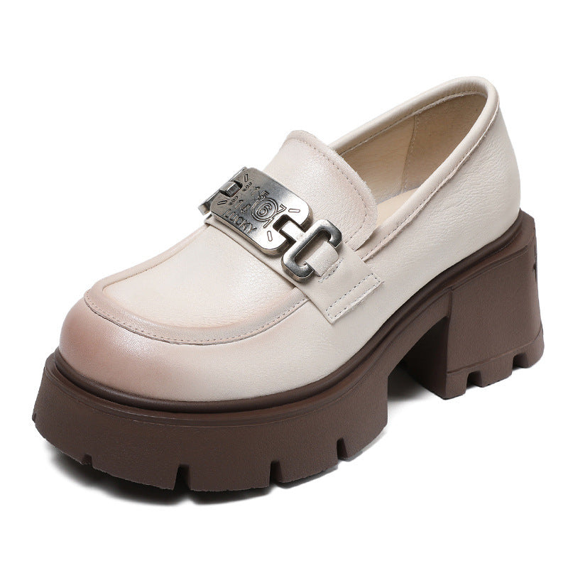 Raise The Bottom Spring Thick High Authentic British Metal Buckle Loafers