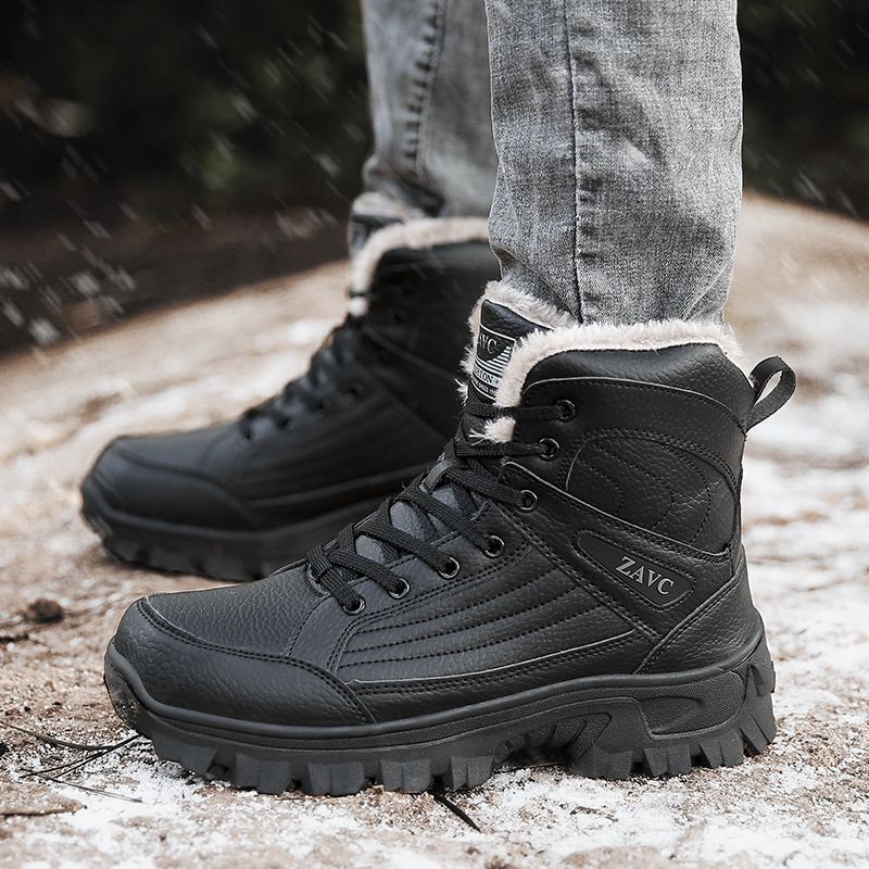 Men's Cotton Outdoor Black Dad Fleece Lined Snow Boots