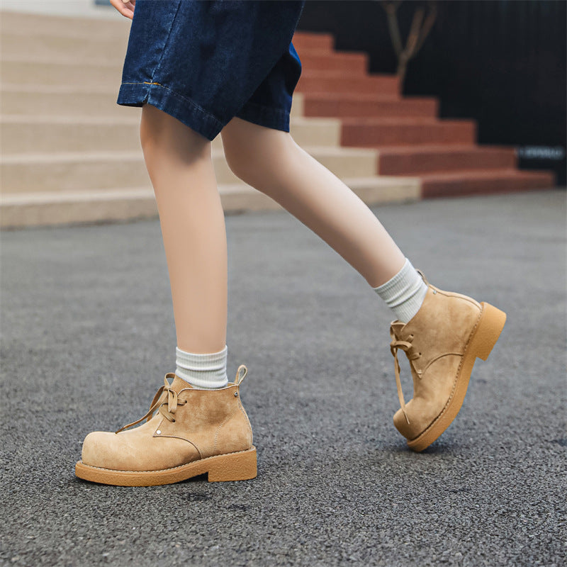 Men's Round Toe Derby Thick Sole Increased Couple Fleece-lined Boots