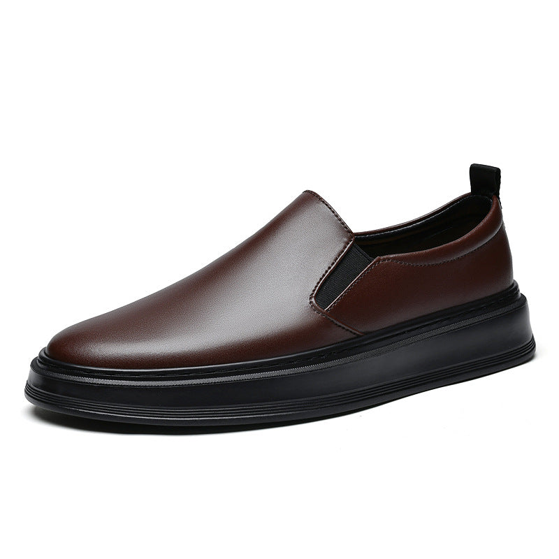 Men's One Pedal Board White Spring Slip-on Leather Shoes