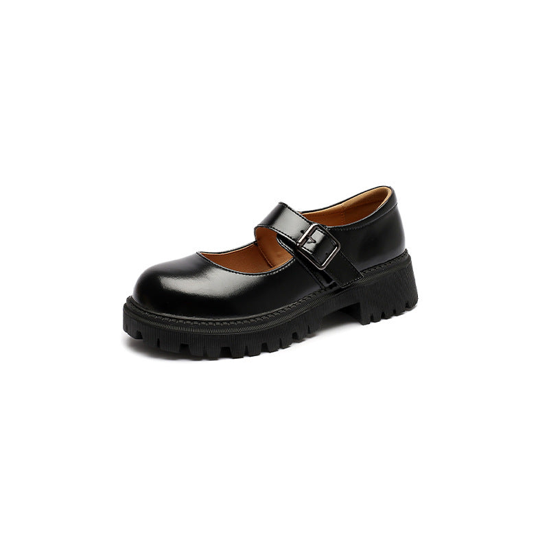Women's College Style Uniform Pumps Thick Bottom Leather Shoes