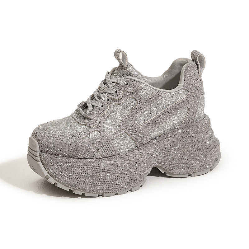 Women's Rhinestone Dad Autumn Fashion Height Increasing Insole Sneakers