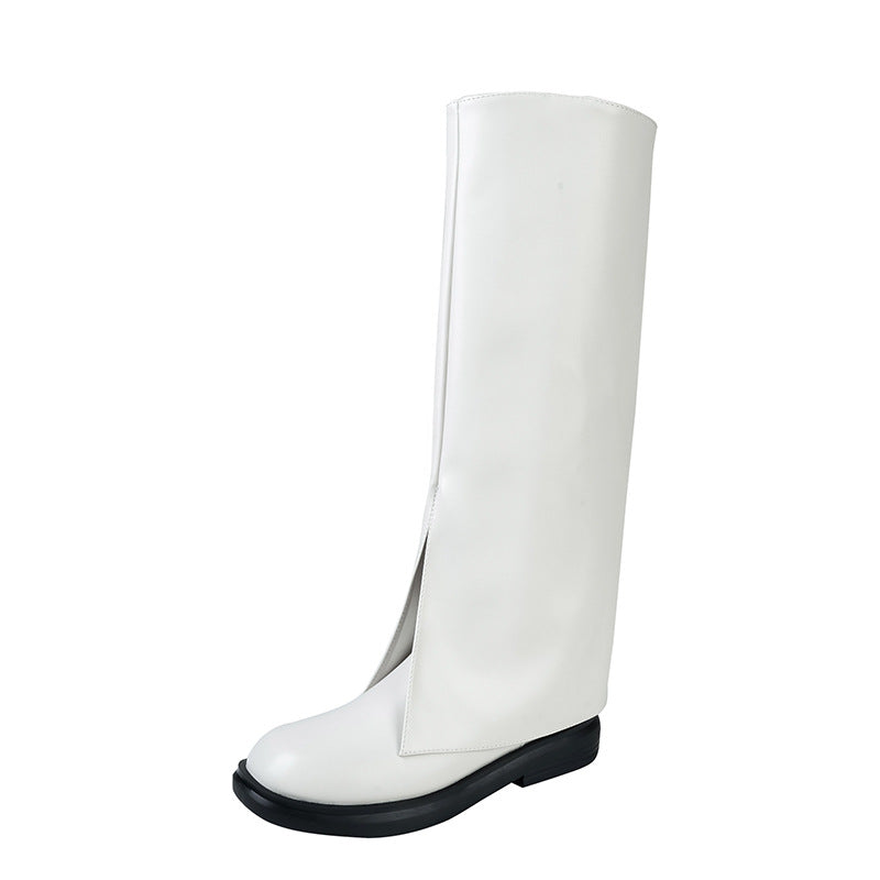 Women's Plus Size Long Winter Slimming Versatile Below The Knee Square Boots