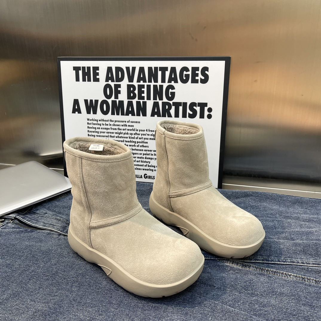 Women's Winter Triangle Mark Ankle Real With Fleece Lining Snow Boots