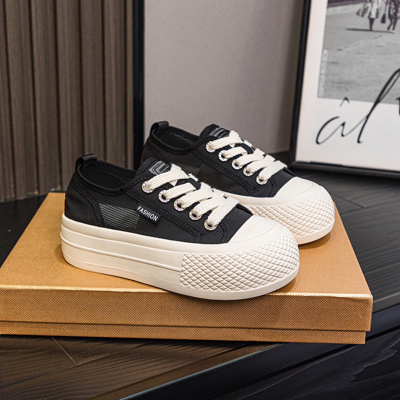 Women's Mesh Breathable White Toe Cap Thick-soled Summer Thin Shallow Mouth Women's Casual Shoes