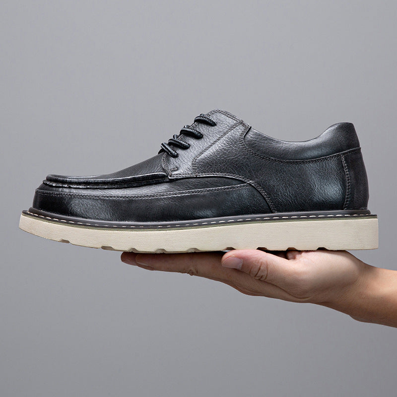 Men's Oversized Korean Fashion Tooling Big Head Genuine England Style Leather Shoes