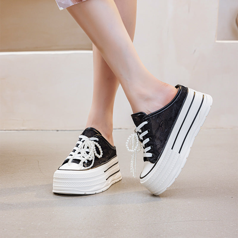 Women's Height Increasing Insole Pearl Half Summer Slippers