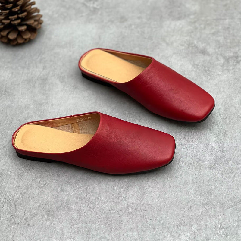 Women's Artistic Crafts Genuine Closed Toe Summer Flat Slippers