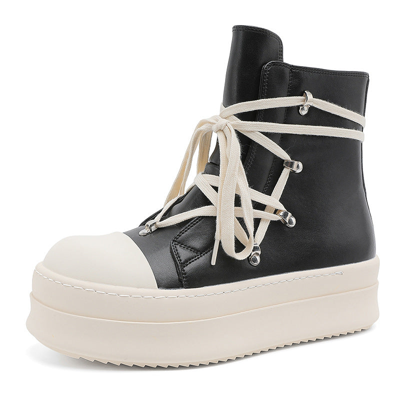 Men's Black White Personalized Thick Bottom Thickened Hight Increasing Boots