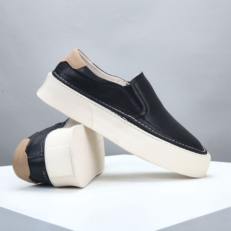 Men's Slip-on Trendy Soft Cowhide Breathable Black Sneakers