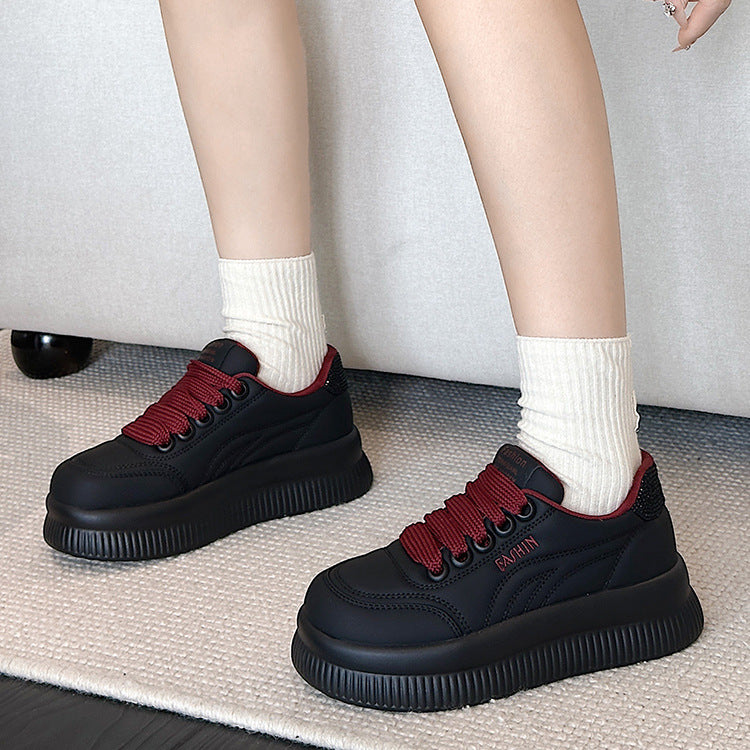 Women's Rhinestone Bread Fleece-lined Soft Thick-soled White Sneakers
