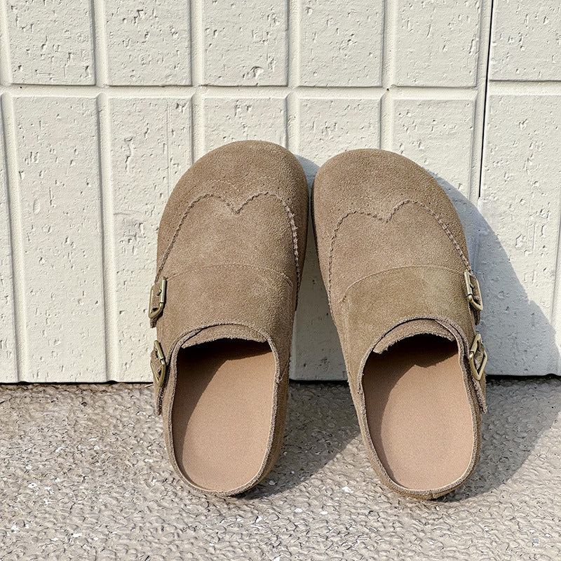 Women's Belt Buckle Toe Cap Semi Slip-on Women's Casual Shoes