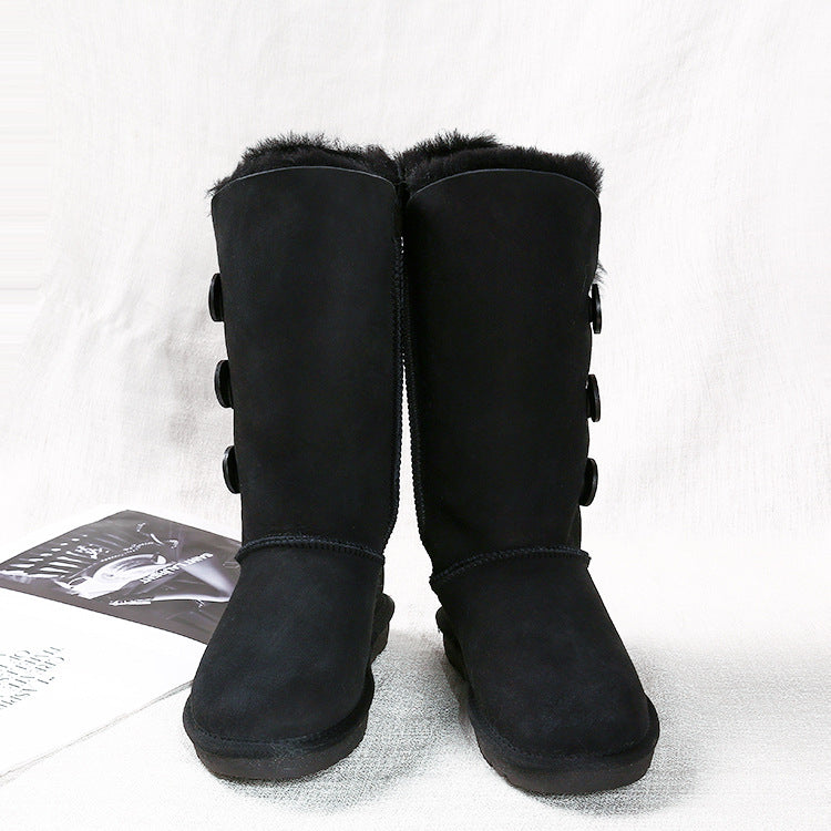 Women's Classic Fur Warm Thickened Wool Button Snow Boots