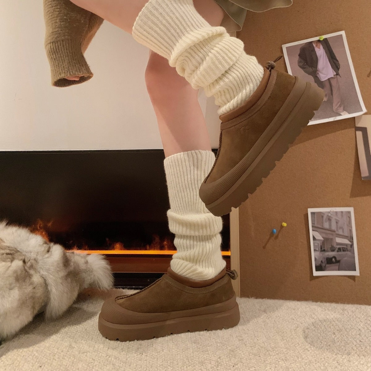 Women's Bottom Fleece-lined Fluffy Korean Style Height Women's Shoes