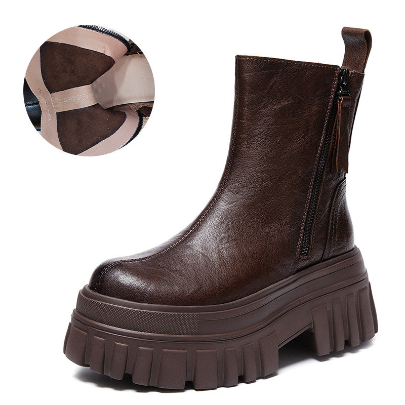 Women's Martin Fashion Genuine Clutch Pattern Double Zipper Small Women's Leather Boots