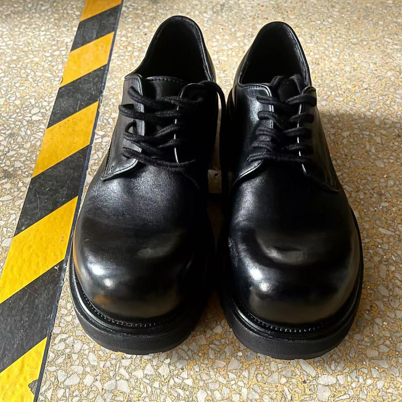 Men's Derby Large Toe Thick Bottom Black Leather Shoes