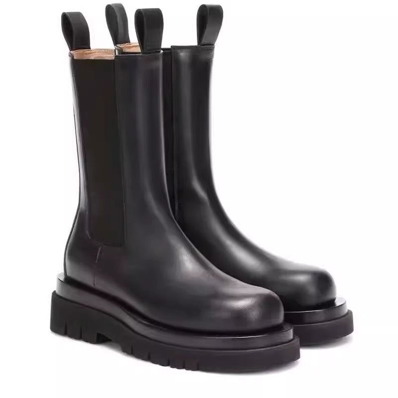 Women's British Style Thick Bottom Smoke Pipe Women's Leather Boots