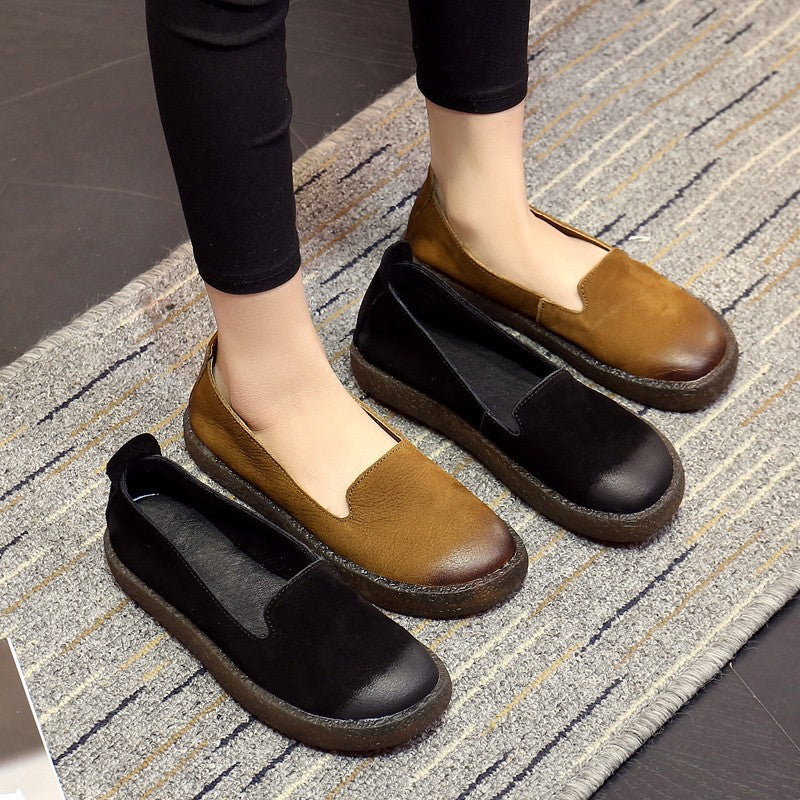 Women's Spring Retro Granny Genuine Flat Low-cut Slip-on Soft Bottom Women's Cotton Shoes