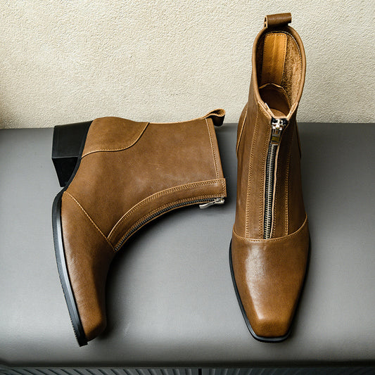 Men's Niche High Brown Square Toe Zip Boots