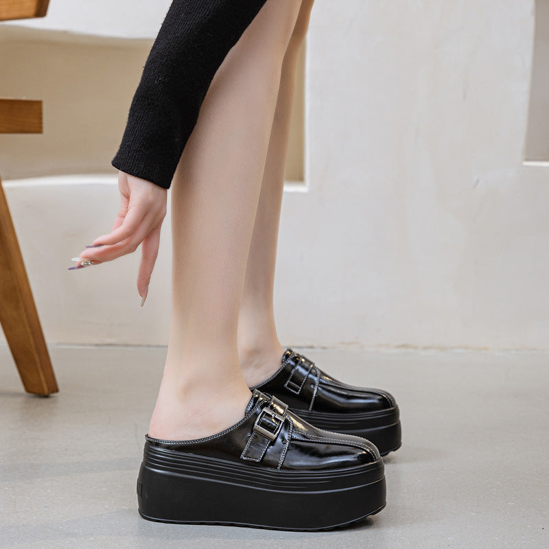 Women's Closed Toe Half Solid Color Buckle Slippers
