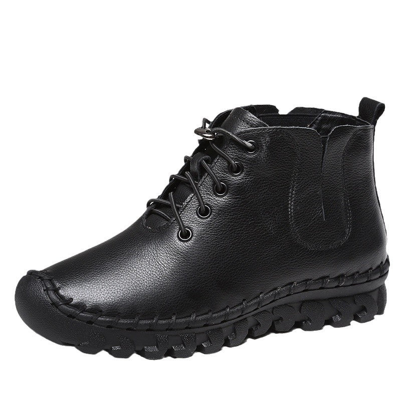 Women's Genuine Flat Cowhide Ankle Soft Bottom Women's Leather Boots
