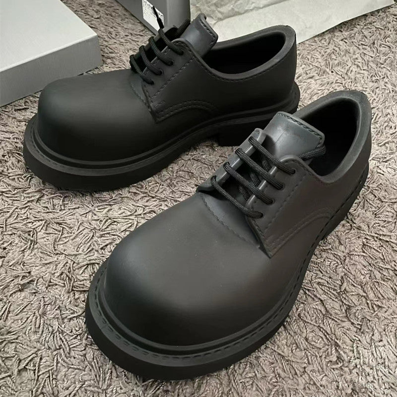 Women's & Men's Chunky British Niche Height Increasing Round Leather Shoes