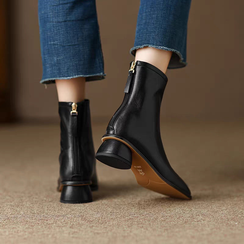 Women's Beige Comfortable Thick British Style Martin Boots