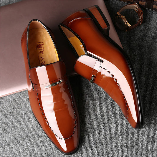 Men's Cowhide Business Korean Version Pointed Toe Shiny Patent Leather Shoes