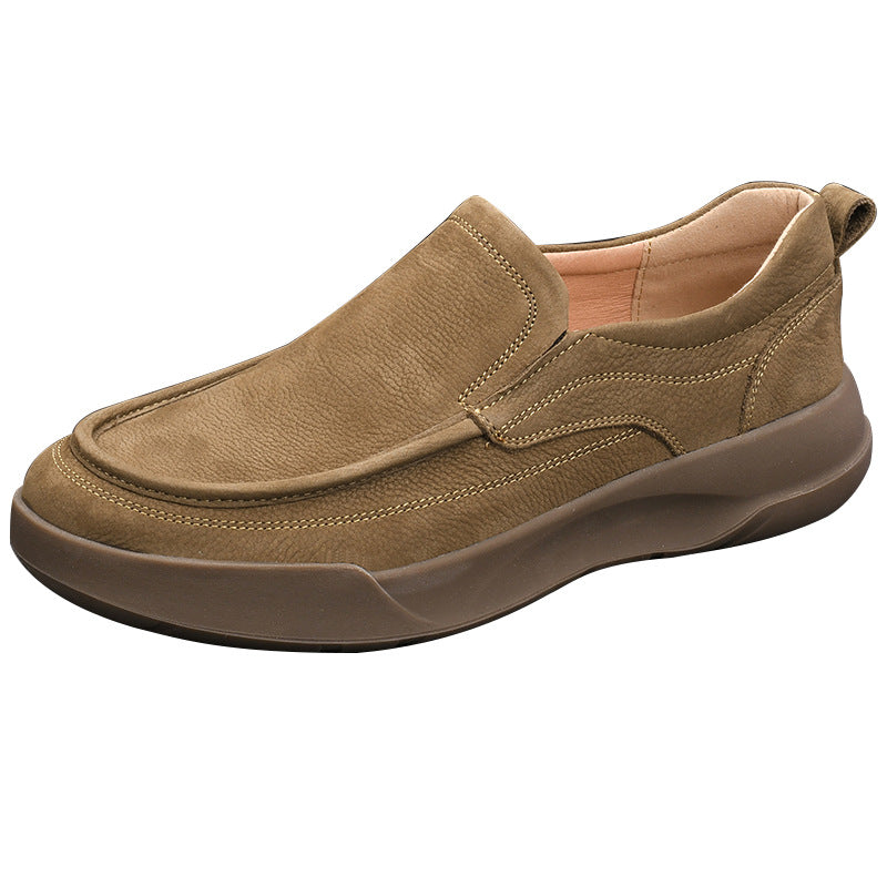 Men's Cowhide Breathable One Pedal Platform Lazy Leather Shoes