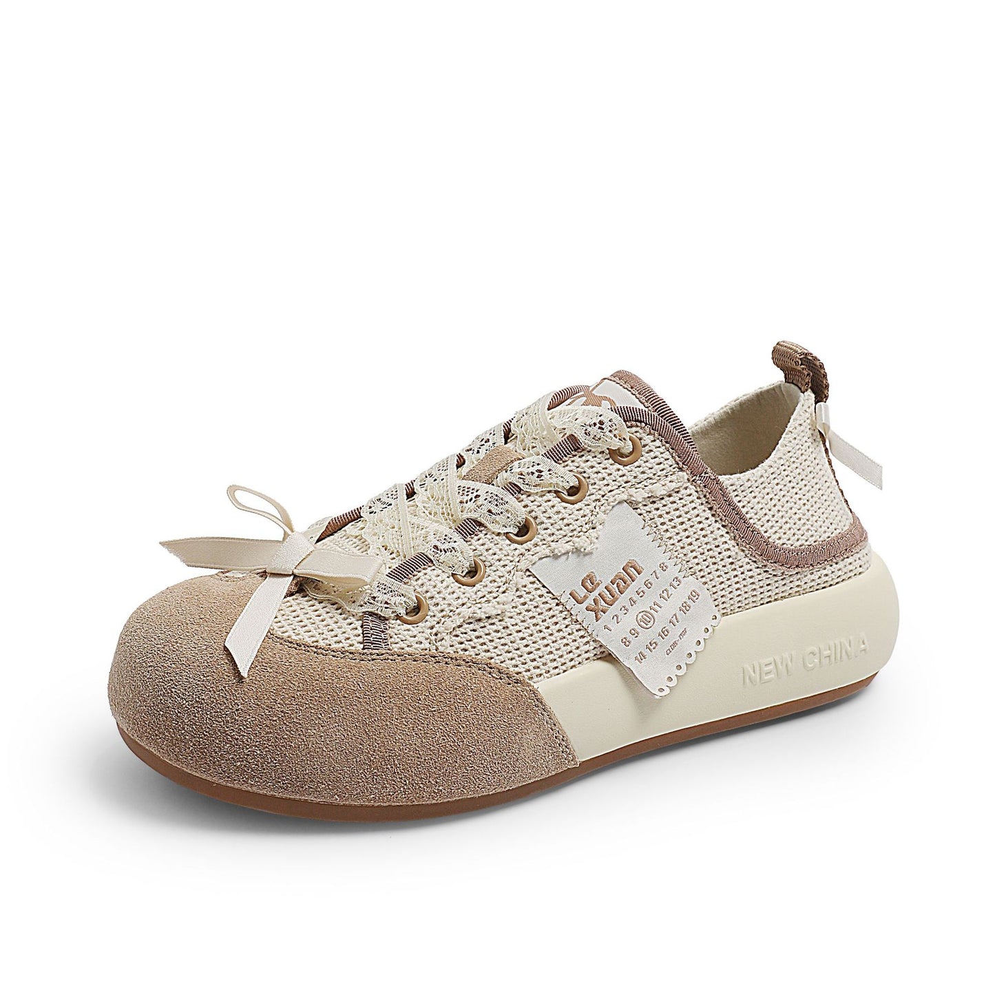 Retro Height Increasing Lace Bow Breathable Sneakers
