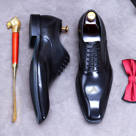 Men's Big Promotion Cowhide Black Dress Business Leather Shoes