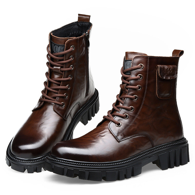 Men's Cowhide Martin Trendy Side Zipper Worker Boots