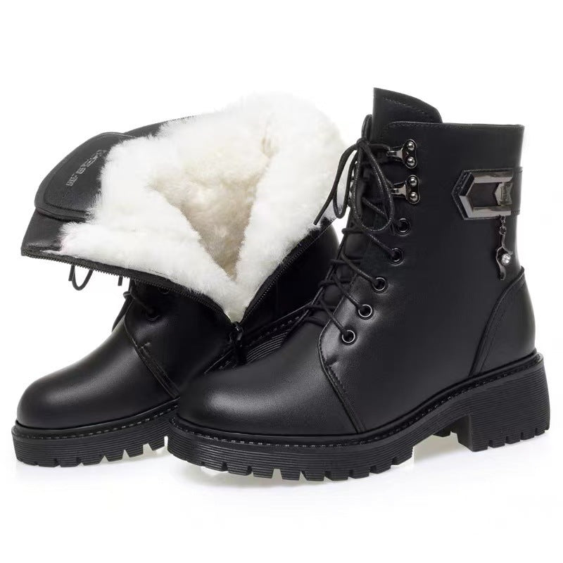 Women's Plus Fluff Wool Thick With British Style Heels