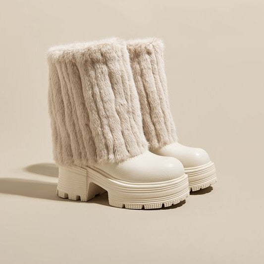 Women's Fox Fur Muffin Thick Bottom Warm Keeping High Snow Boots