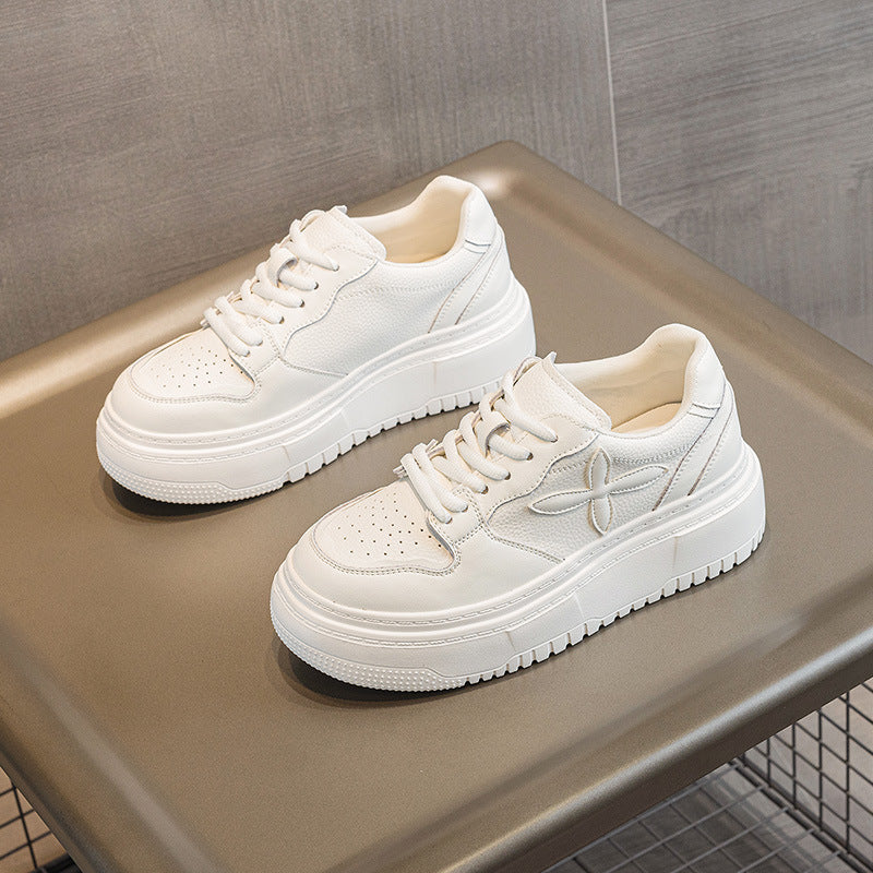 Women's Spring Height Increasing Genuine Platform White Sneakers
