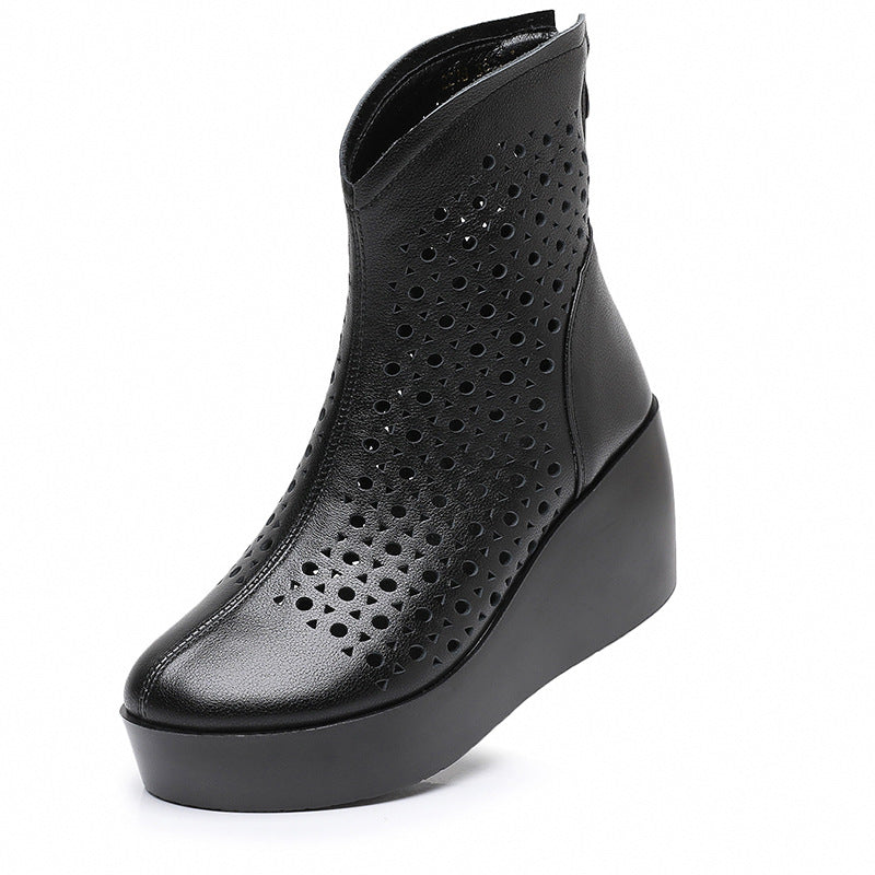 Women's Ethnic Style First Layer Cowhide Back Zip Platform Women's Shoes